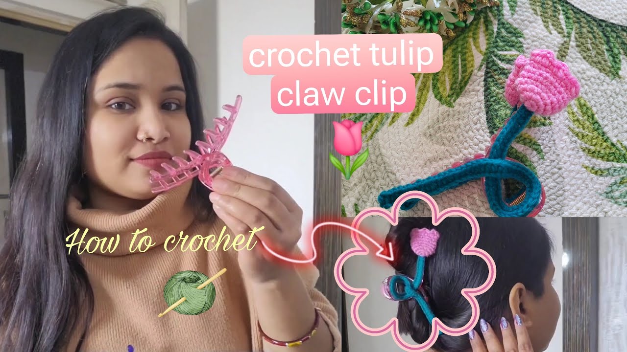 crochet tulip 🌷 claw clip| crochet flower hairclutcher tutorial @CrazeforCrochet