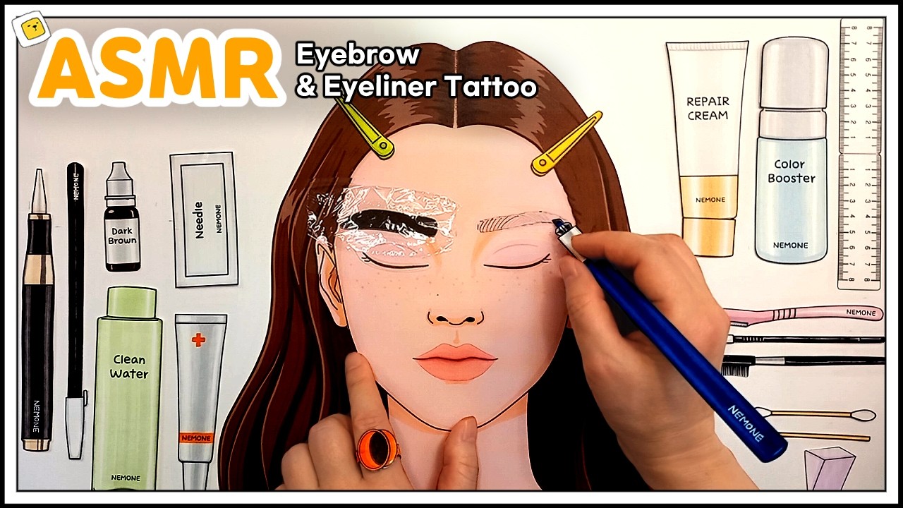 [💸paperdiy💸] ASMR Eyebrow & Eyeliner Tattoo for Sleep 💤 편안한 눈썹 문신 & 아이라인 문신 ASMR 꿀잠 유도 🔇No Music