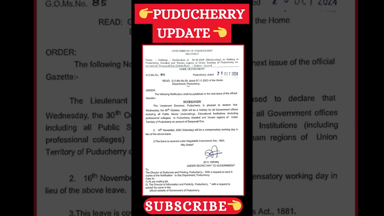 Puducherry government released holiday update🤩