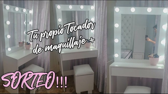 Likein Escritorio esquinero de maquillaje con espejo y luces, mesa de  tocador de dormitorio con espejo iluminado, 5 cajones y estante de