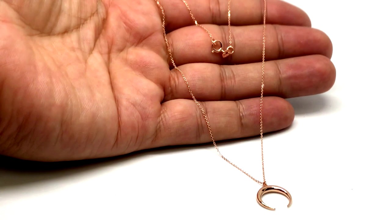 14K Gold Crescent Moon Pendant Necklace, 18"