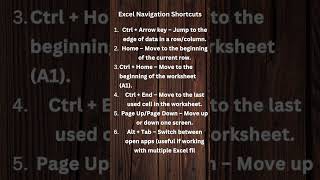 Excel Navigation Shortcuts