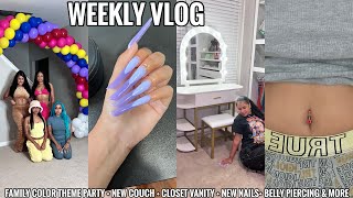 WEEKLY VLOG | FAMILY COLOR THEME PARTY + NEW COUCH + CLOSET VANITY + NEW NAILS+BELLY PIERCING &amp; MORE