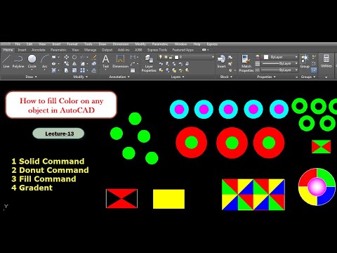 How To Fill Color on Any Object in AutoCAD|Solid Command|Donut Command|Gradient Command|(Lecture-13)