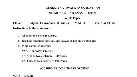 Class-5 EVS / 2023 SEE / Annual Exam Question Paper For KENDRIYA VIDYALAYA (KVS) Students