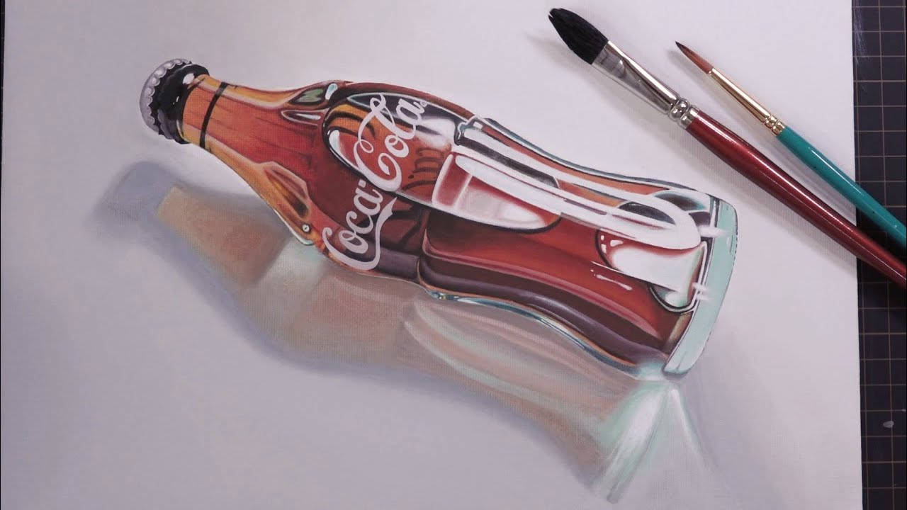 アート Art Coca Cola Bottle コーラのびんをリアルに描いてみた イラスト 水彩画 えのぐ 絵 100均 Youtube