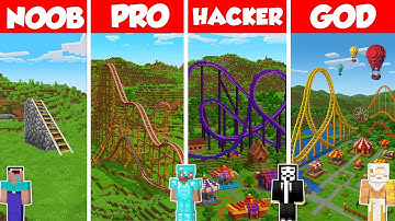 Rollercoaster Build Battle Challenge - Noob vs Pro vs Hacker vs God - Minecraft Animation
