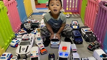 A lot of Ambulance, Police Car Minicars Run by Andre on Minislope for Emergency Response