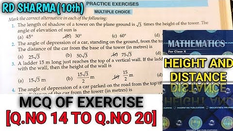 RD SHARMA CLASS 10 HEIGHT AND DISTANCE MCQ OF EXERCISE [Q.NO-14 TO 20] MATH FEAR | CHAPTER 12 |CBSE