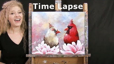 TIME LAPSE - Leer hoe je "LENTE KARDINALEN" schildert met acrylverf - Stap-voor-stap les over die...