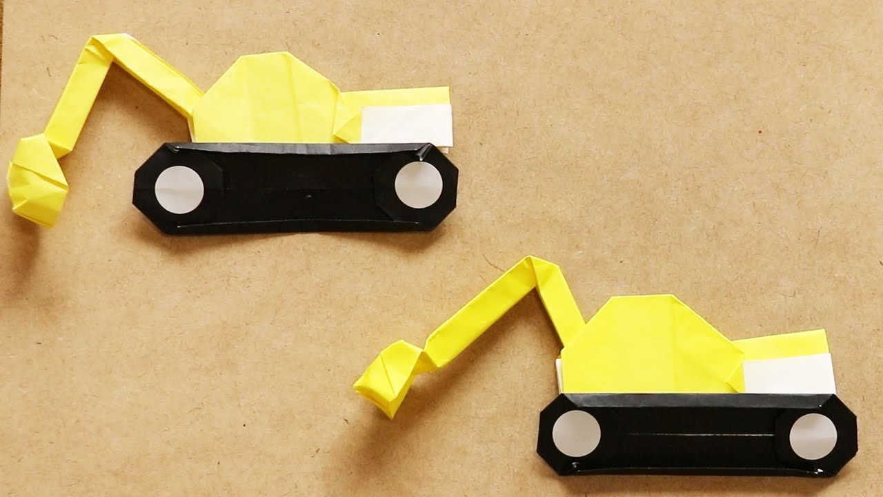 折り紙 ショベルカーの簡単折り方 ショベルが立体の工事車両の働く車 Origami World Youtube