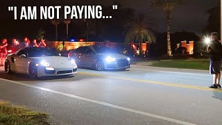 REFUSES TO PAY UP AFTER THE RACE! COPS CHASING! *AUDI vs. PORSCHE*