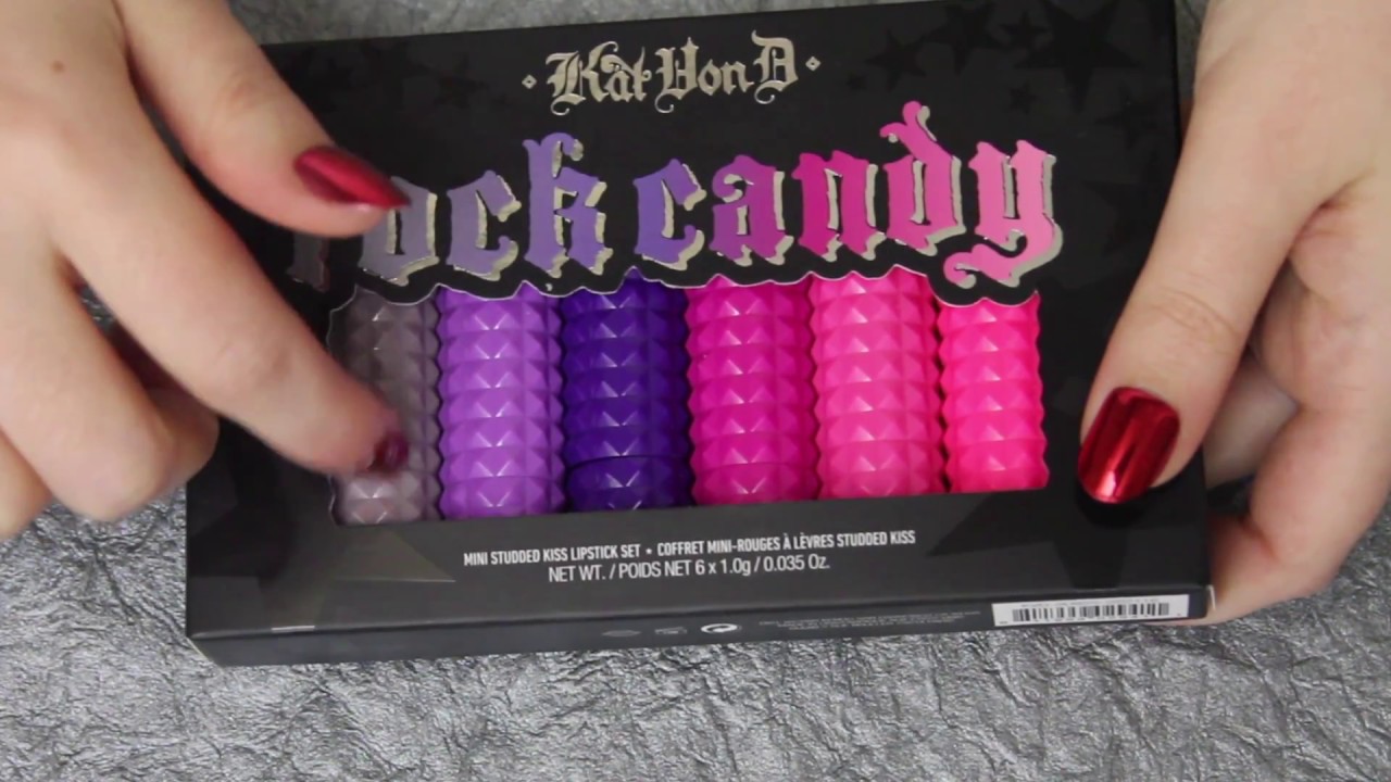 KAT VON D LIPSTICK ASMR: Rock Candy Studded Mini Lipsticks Swatch and Mini Makeover Role Play