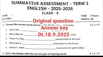 4th standard English term 1 summative exam original question answer key