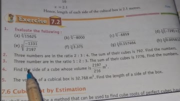 CLAS 8th | EX-7.2 | THREE NUMBERS ARE IN THE RATIO OF 1:2:3 THE SUM OF THEIR CUBES IS 7776 .