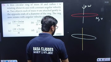 A thin circular ring of mass M and radius r is rotating about its axis with constant angular .......