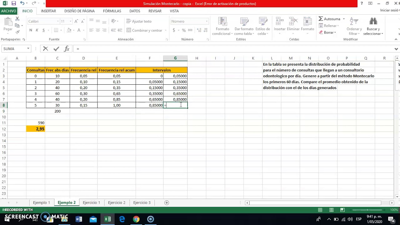 Simulación Montecarlo en excel. Mi segundo ejercicio - YouTube