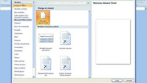 Ouvrir un nouveau classeur Excel pour la version 2007
