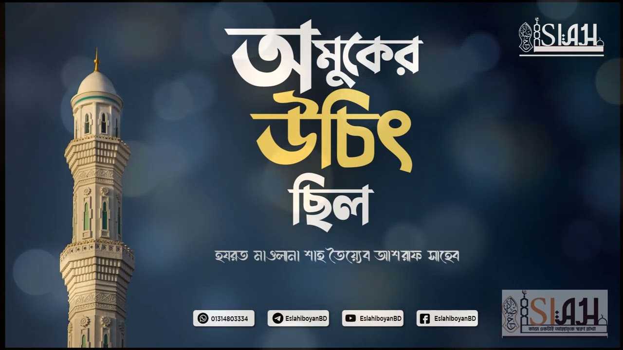 অমুকের উচিত ছিল। হযরত মাওলানা শাহ তৈয়্যেব আশরাফ সাহেব দামাত বারকাতাহুম। #islah #ইসলাহ #ওয়াজ #tayeb