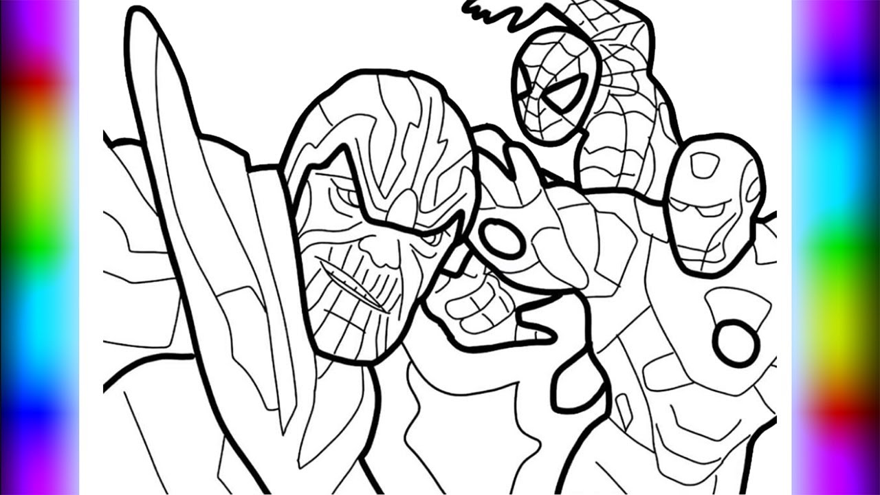 Spiderman and Iron Man Vs Thanos Coloring Page/ AVENGERS Coloring