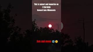 red sunset, and red moon rise Howard lake Minnesota #update #moonrise #moonset #redmoon #redsunset