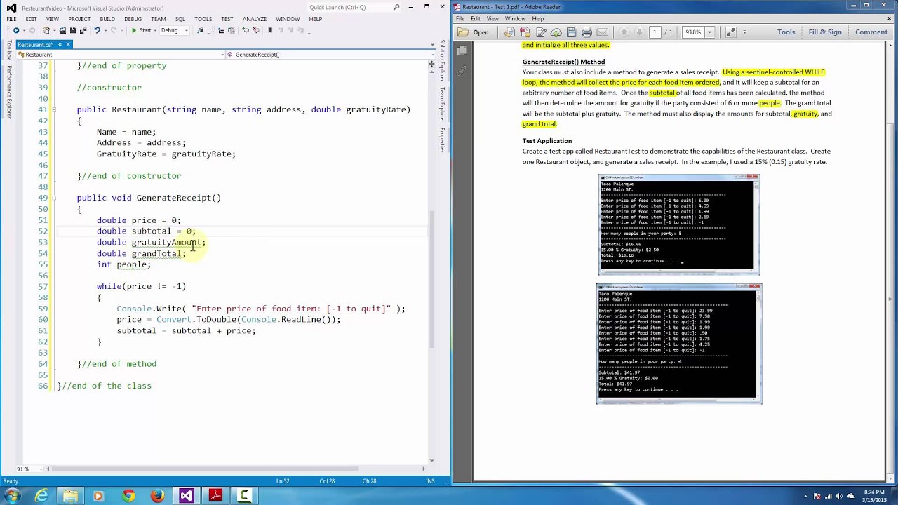 C# programming: Object-Oriented Design - Restaurant Class Example - YouTube