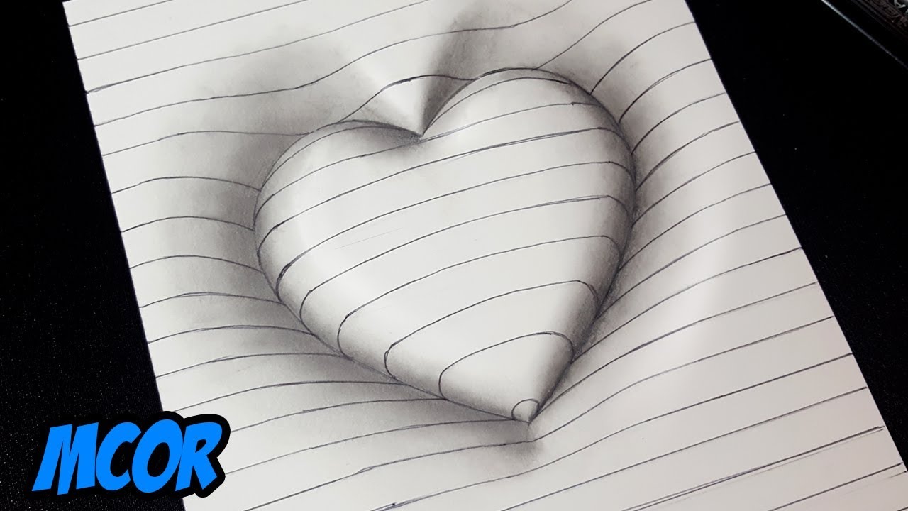 Conveniente esconder continuar Como Dibujar un Corazón repujado en 3D con Lineas - Dibujos 3D Faciles -  YouTube