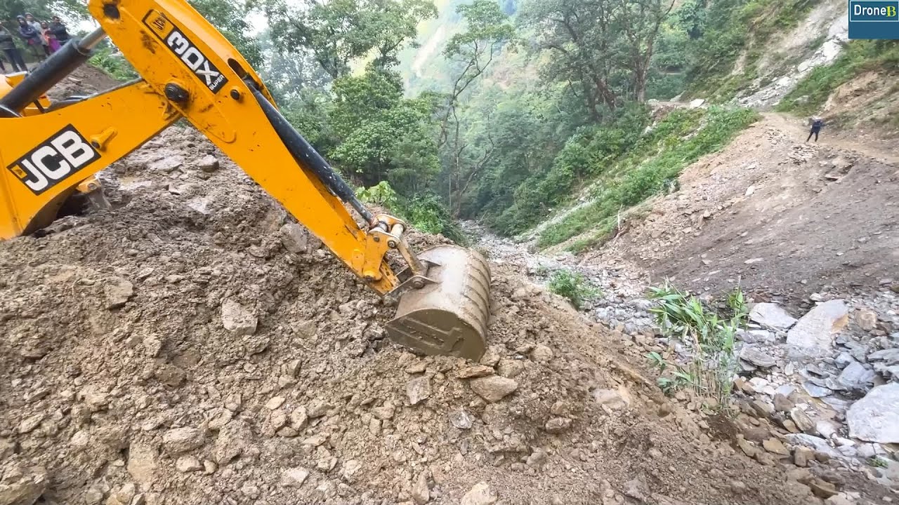 Landslide Muddy Hilly Road Work-JCB Backhoe