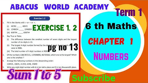 6th Maths Term 1 Chapter 1 Numbers Exercise 1.2 Sum 1 to 5 pgno 13/NewTNsyllabus#abacusworldacademy