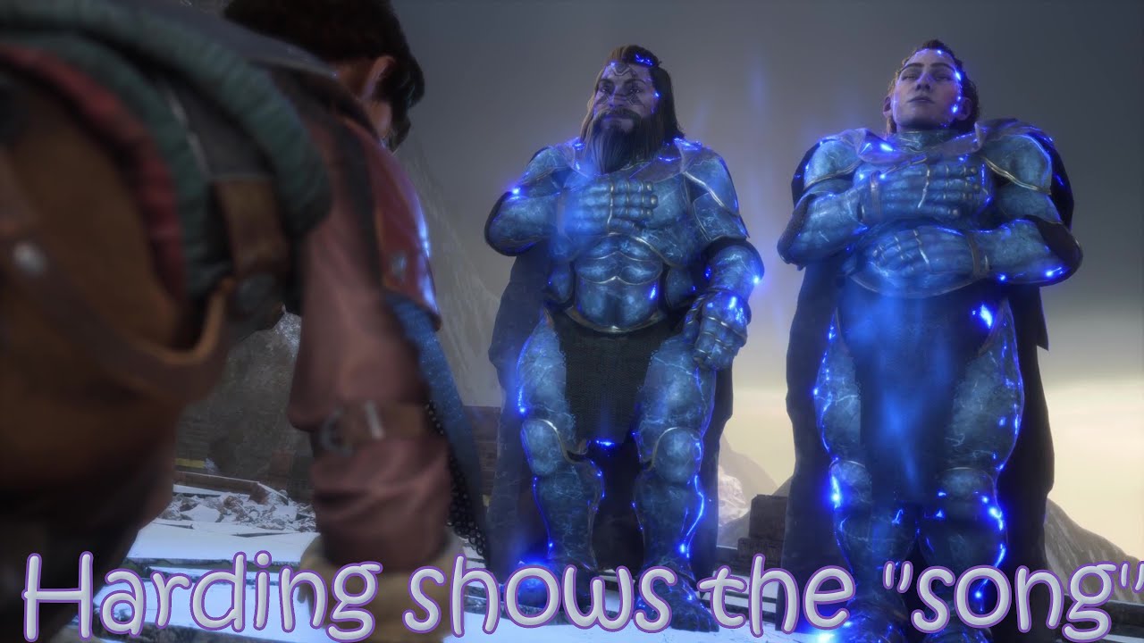 Dragon Age: The Veilguard - Harding shows the "song" to Stalgard and Durra [Antivan Crow-Elf]