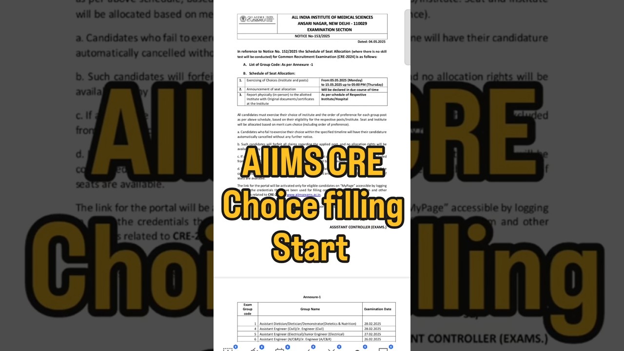 AIIMS CRE CHOICE FILLING Start || AIIMS CRE Update || 