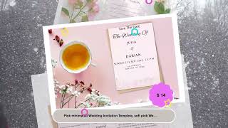 Pink minimalist Wedding Invitation Template, soft pink Wedding Invite, Canva Editable & Printable... screenshot 4