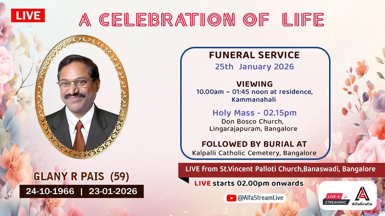 Live Funeral Service of Glany R Pais (59) | 25-01-2026 | Don Bosco Church, Lingarajapuram, Bangalore