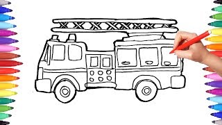 How to Draw Firefighter Truck | Drawing Coloring Painting Fireman Truck for Kids