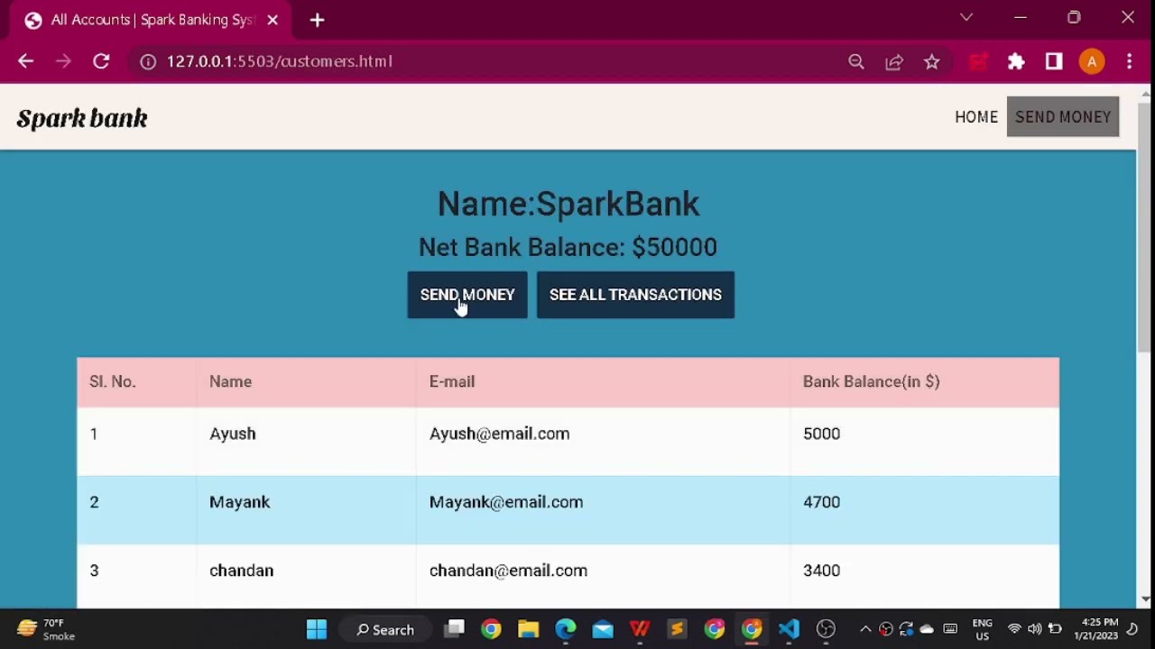 The Spark Foundation || Basic Bank System 