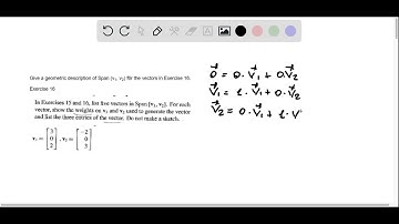 Give a geometric description of Span (V1, V2) for the vectors in Exercise 16. Exercise 16 In Exerci…