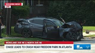 Suspect wanted on kidnapping charge arrested after police chase ends in crash in Atlanta