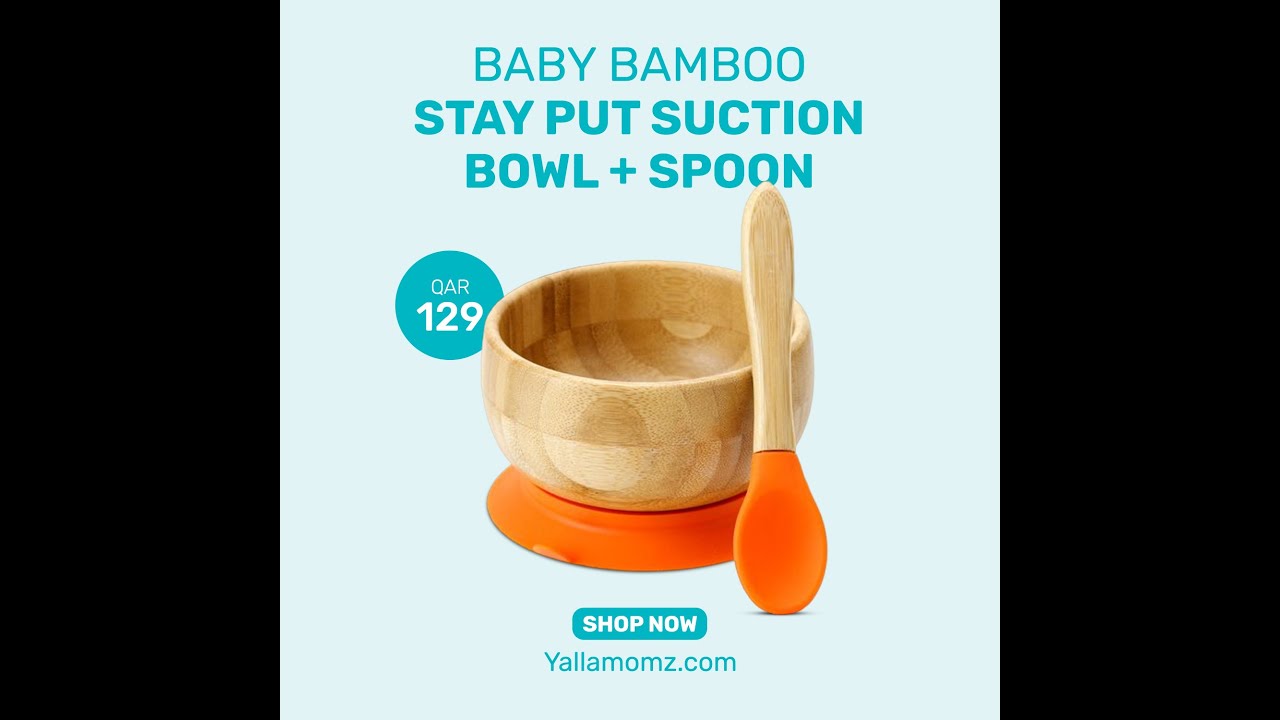 Avanchy Baby Bamboo Stay Put Suction Bowl + Spoon .mov