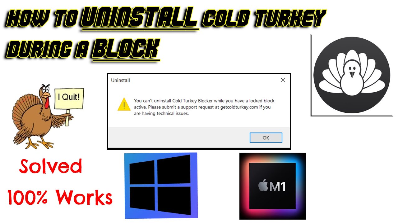 How To Uninstall Cold Turkey During A Block In Windows/Mac.