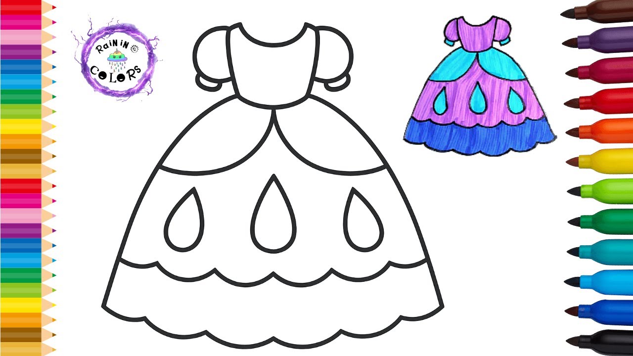 Princess Dress With Water Drops Cute Easy Simple Drawing And Coloring 