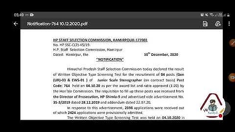 Hpsssc Hamirpur Written Result Out Post code 764