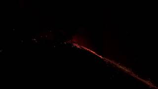 Nighttime View of Active Volcano with Flowing Lava