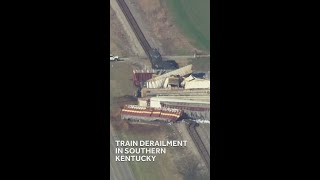 Aerial video shows dozens of cars off the tracks after train derails in Kentucky town