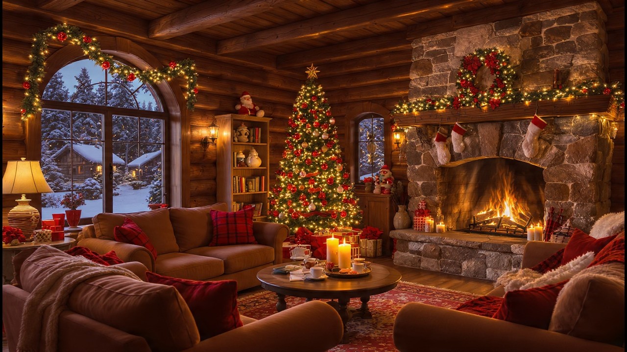 Uplifting Jazz Instrumental Vibes in a Relaxing Winter Cabin by the Fireplace