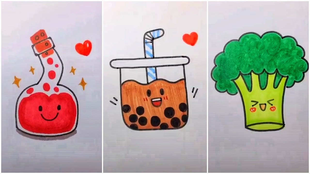 Vẽ đồ ăn thức uống cute đáng yêu, vẽ hình cute | Cute drawing #24 ...