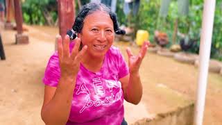 I made some curls in my hair with a stocking to go to a friend's farm