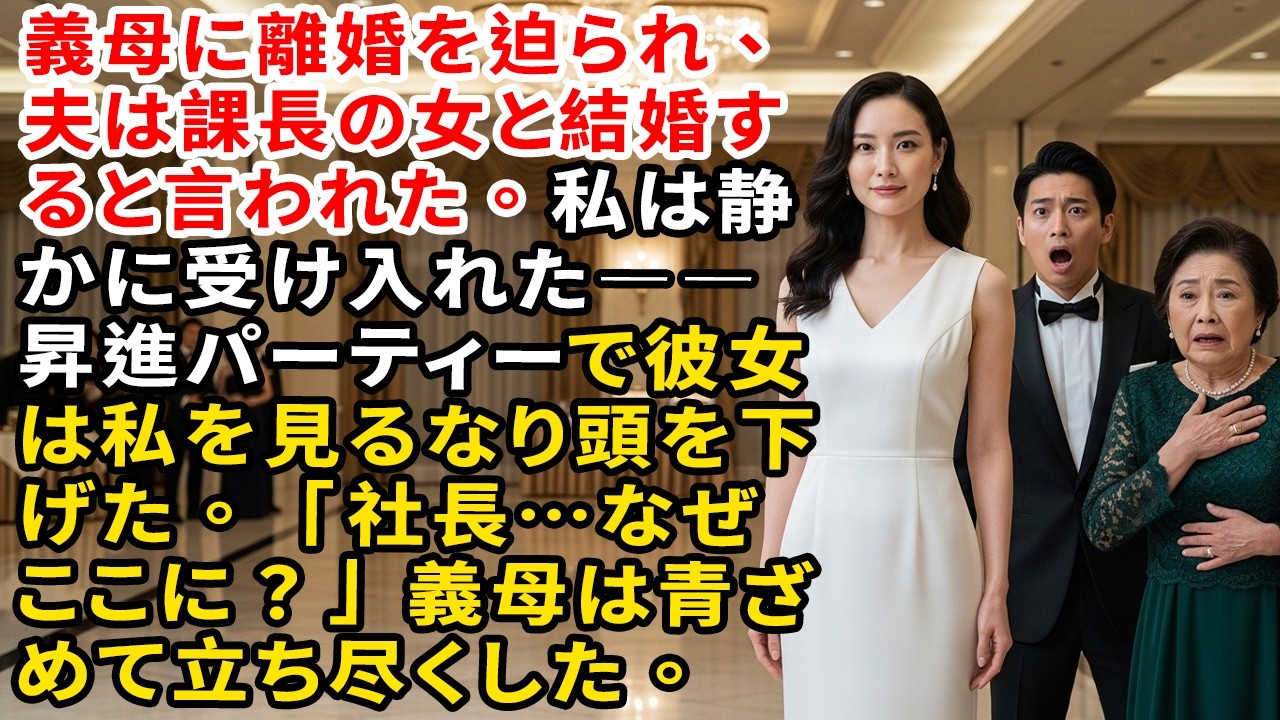 義母に離婚を迫られ、夫は課長の女と結婚すると言われた。私は静かに受け入れた――昇進パーティーで彼女は私を見るなり頭を下げた。「社長…なぜここに？」義母は青ざめて立ち尽くした。【婆媳故事】【靜默復仇】