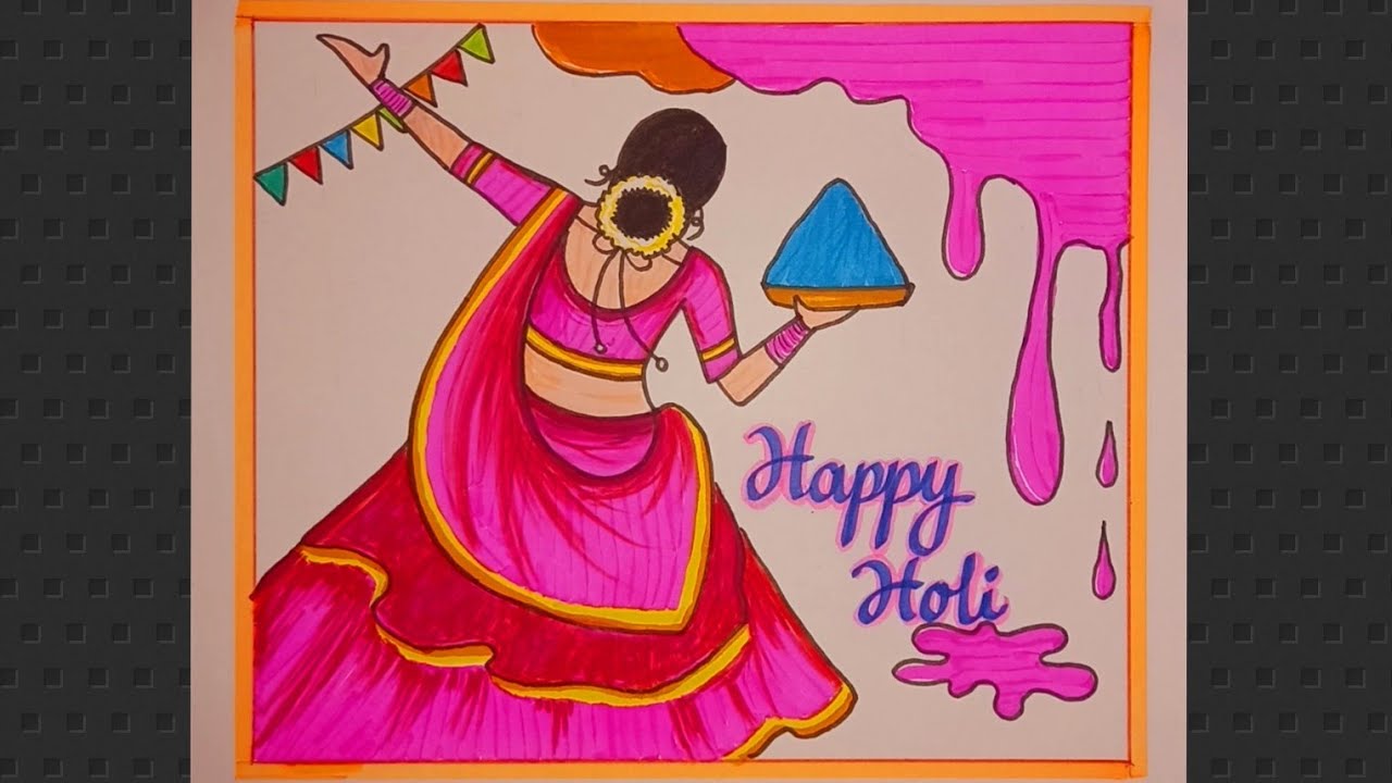 Beautiful Holi Festival Drawing / Happy Holi Drawing/ Holi Drawing ...