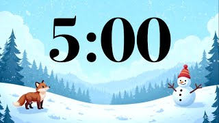 5 Minute Winter Snow Timer ❄️ Cute Fox & Snowman, Fun Piano & Guitar Music | Classroom Study Focus