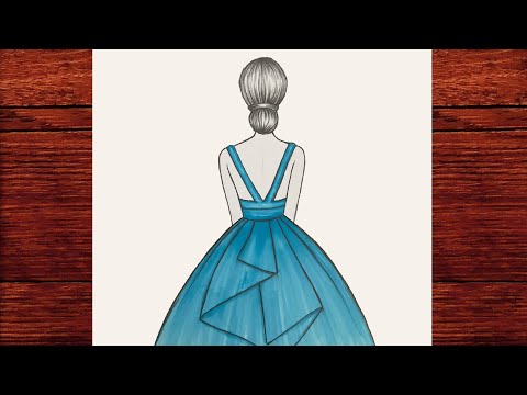 Kolay Prenses Elbisesi Çizimi 👗 Elbise Nasıl Çizilir - Çok Kolay Mavi Elbise Çizimi - Çizim Mektebi